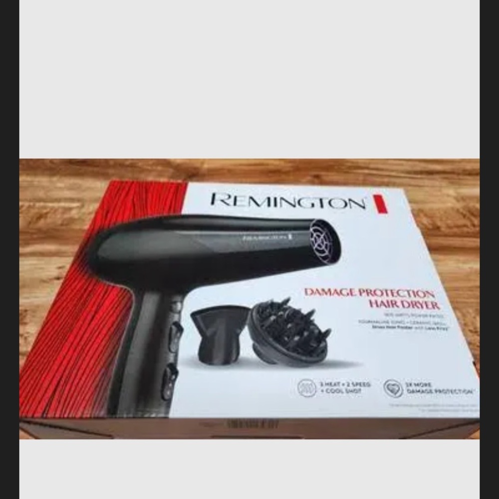 Remington Damage Protection Hair Dryer with Diffuser & Concentrator Attachments